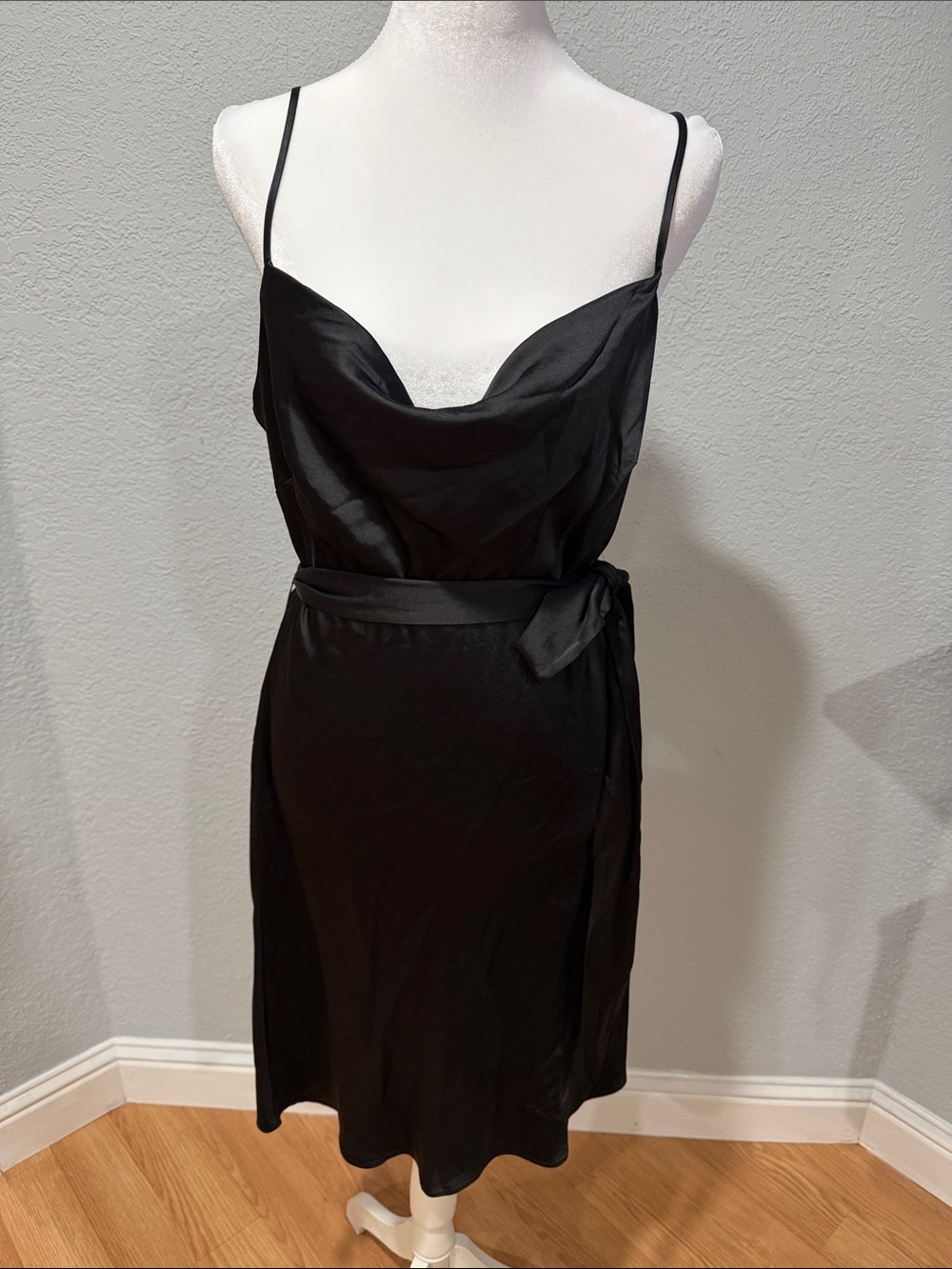 Express Black Satin-Look Slip Dress with Spaghetti Straps